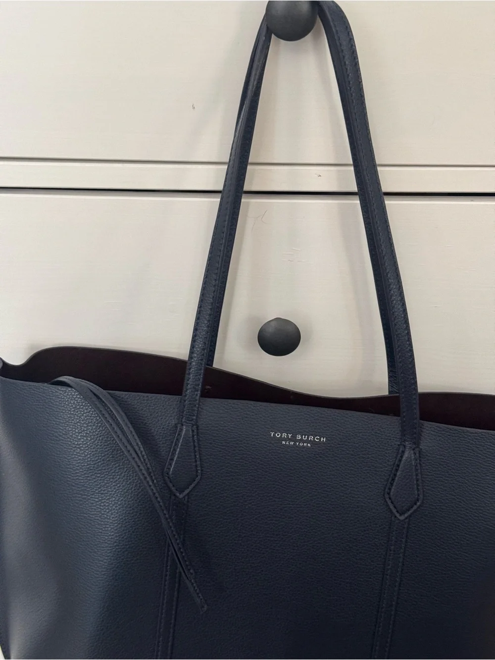 Tory Burch Perry Tote Navy Blue Leather Laptop Pocket